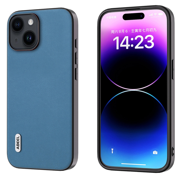 

For iPhone 14 ABEEL Haze Texture PU Phone Case(Sky Blue)