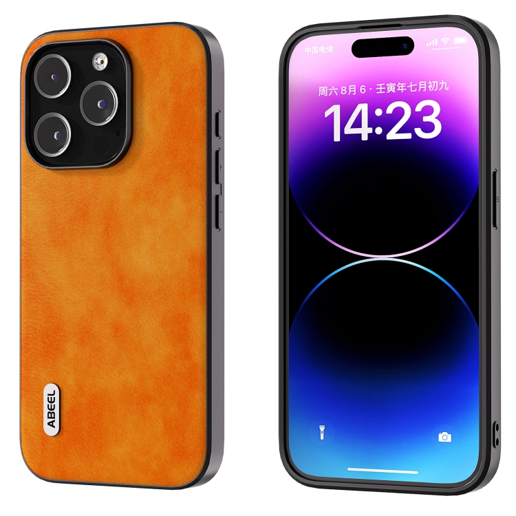 

For iPhone 14 Pro ABEEL Dual Color Lichi Texture PU Phone Case(Orange)