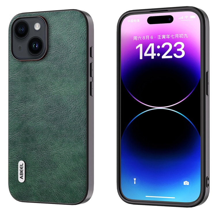 

For iPhone 14 Plus ABEEL Dual Color Lichi Texture PU Phone Case(Green)