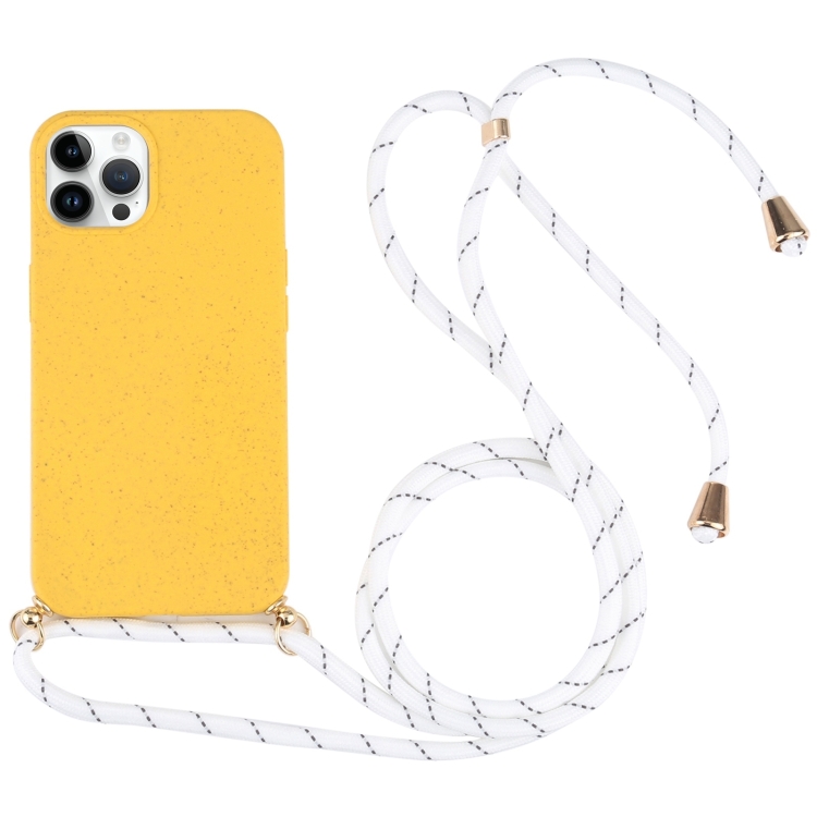 

For iPhone 15 Pro Wheat Straw TPU Shockproof Phone Case with Neck Lanyard(Yellow)