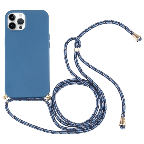 

For iPhone 15 Pro Wheat Straw TPU Shockproof Phone Case with Neck Lanyard(Blue)