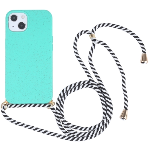 

For iPhone 15 Plus Wheat Straw TPU Shockproof Phone Case with Neck Lanyard(Green)