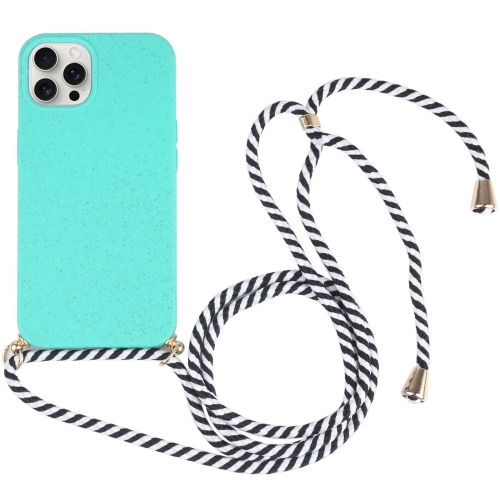 

For iPhone 16 Pro Wheat Straw TPU Shockproof Phone Case with Neck Lanyard(Green)