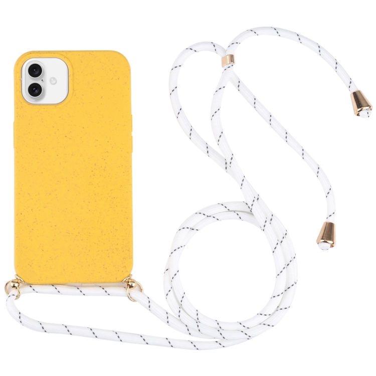 

For iPhone 16 Wheat Straw TPU Shockproof Phone Case with Neck Lanyard(Yellow)