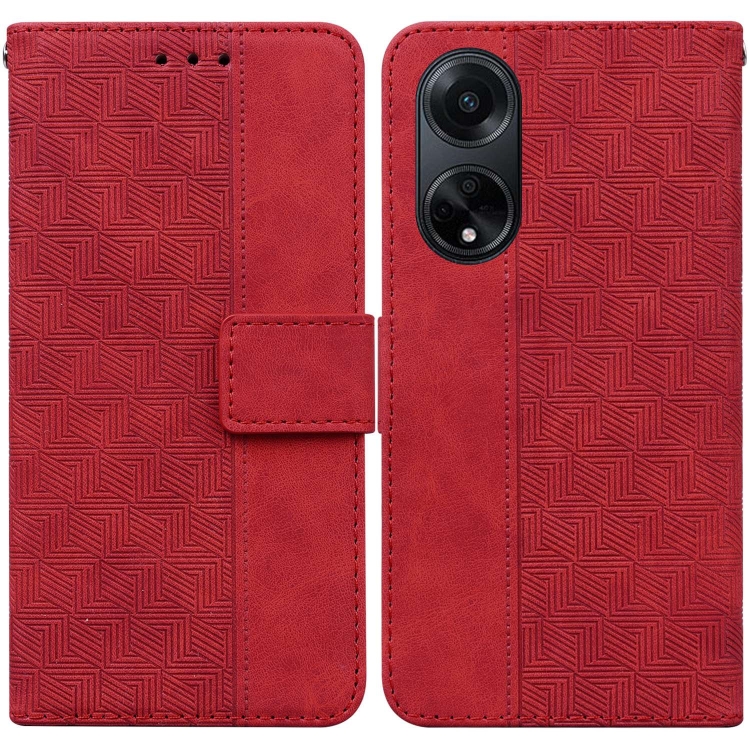 

For OPPO A98 5G / F23 5G India Geometric Embossed Leather Phone Case(Red)