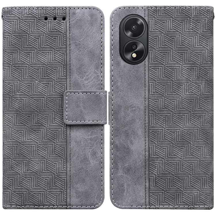 

For OPPO A38 4G / A18 Geometric Embossed Leather Phone Case(Grey)