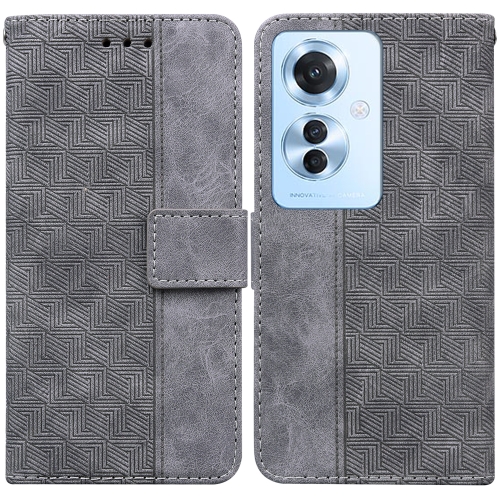 

For OPPO Reno11 F Global Geometric Embossed Leather Phone Case(Grey)