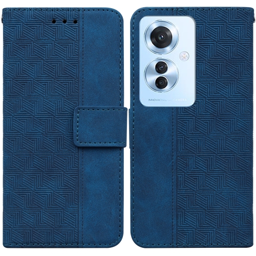 

For OPPO Reno11 F Global Geometric Embossed Leather Phone Case(Blue)