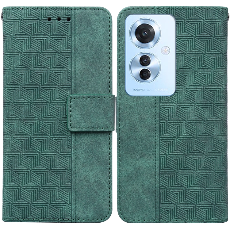 

For OPPO Reno11 F Global Geometric Embossed Leather Phone Case(Green)