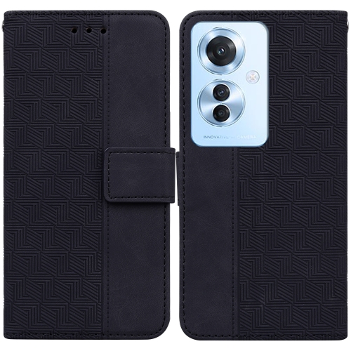 

For OPPO Reno11 F Global Geometric Embossed Leather Phone Case(Black)