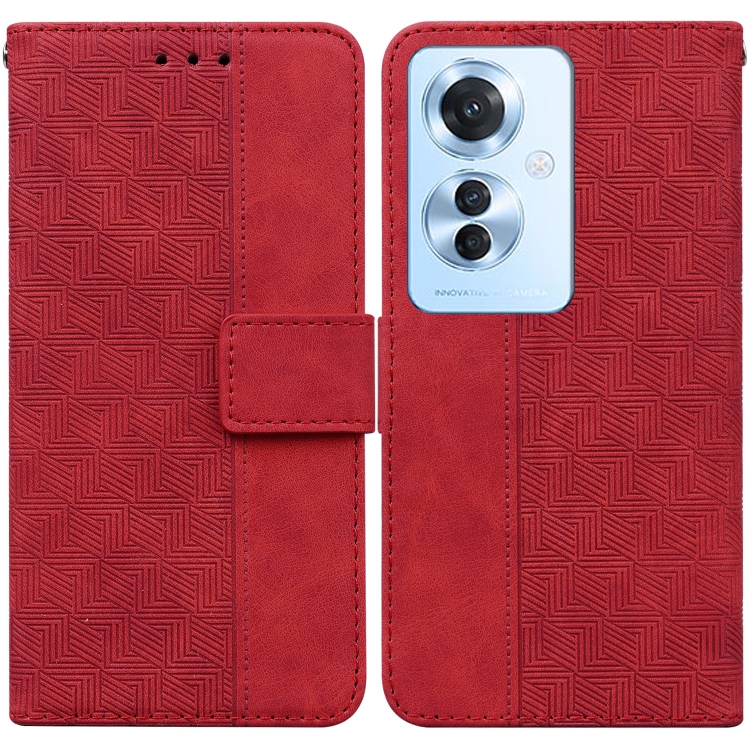 

For OPPO Reno11 F Global Geometric Embossed Leather Phone Case(Red)