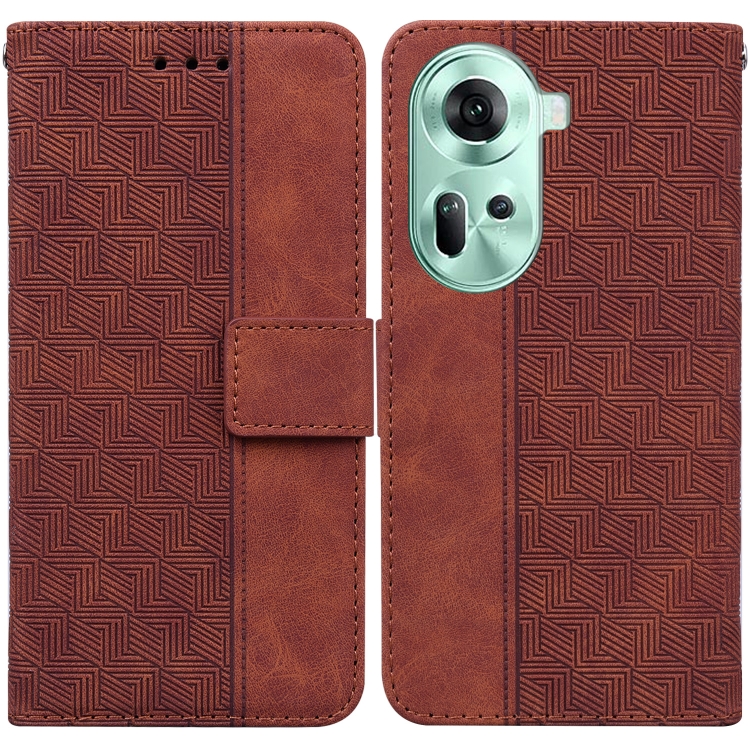 

For OPPO Reno11 Global Geometric Embossed Leather Phone Case(Brown)