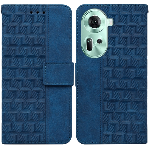 

For OPPO Reno11 Global Geometric Embossed Leather Phone Case(Blue)