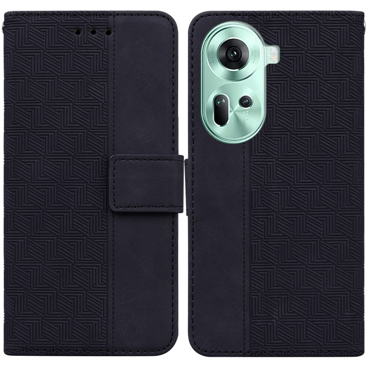 

For OPPO Reno11 Global Geometric Embossed Leather Phone Case(Black)