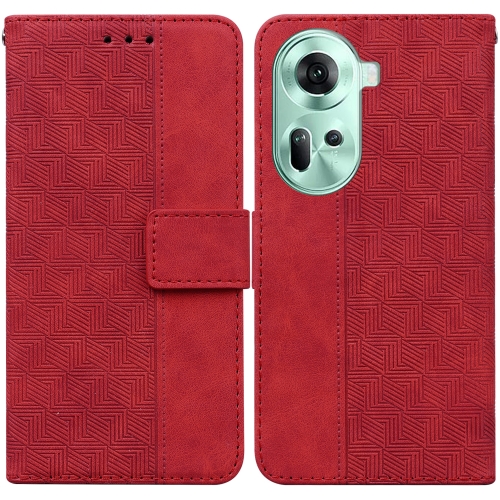 

For OPPO Reno11 Global Geometric Embossed Leather Phone Case(Red)