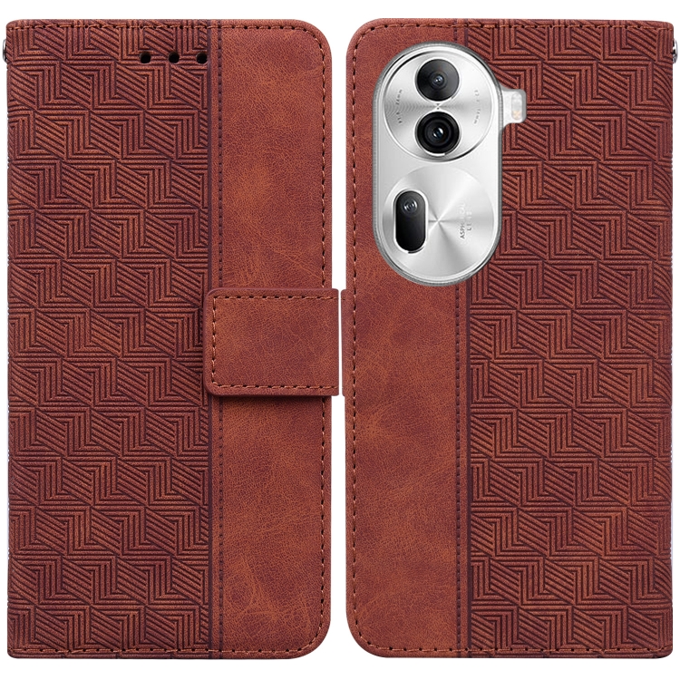 

For OPPO Reno11 Pro 5G Global Geometric Embossed Leather Phone Case(Brown)