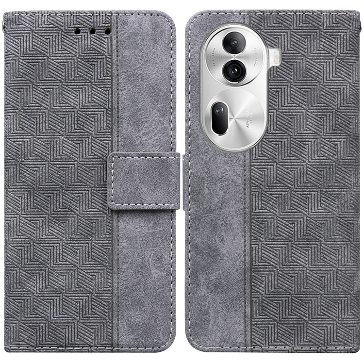 

For OPPO Reno11 Pro 5G Global Geometric Embossed Leather Phone Case(Grey)