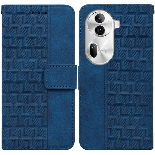 

For OPPO Reno11 Pro 5G Global Geometric Embossed Leather Phone Case(Blue)