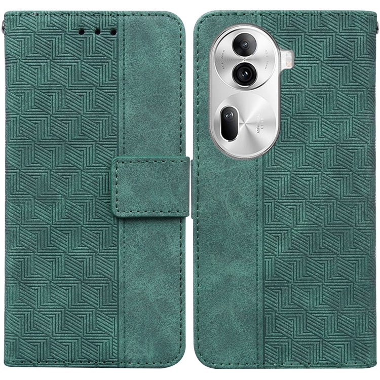 

For OPPO Reno11 Pro 5G Global Geometric Embossed Leather Phone Case(Green)