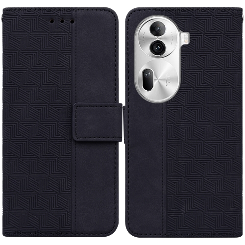 

For OPPO Reno11 Pro 5G Global Geometric Embossed Leather Phone Case(Black)