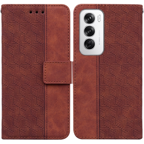 

For OPPO Reno12 5G Global Geometric Embossed Leather Phone Case(Brown)