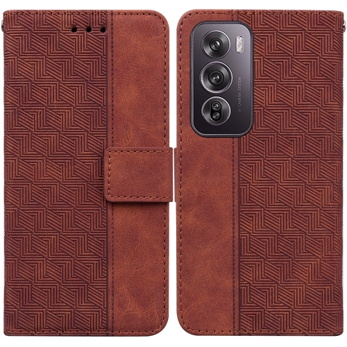 

For OPPO Reno12 Pro 5G Global Geometric Embossed Leather Phone Case(Brown)