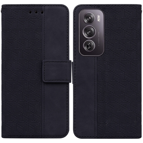 

For OPPO Reno12 Pro 5G Global Geometric Embossed Leather Phone Case(Black)