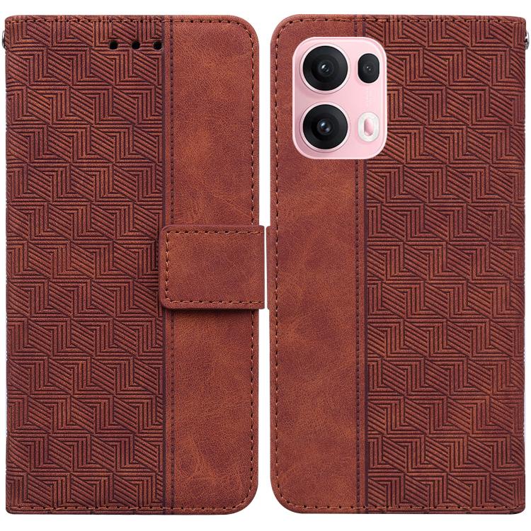 

For OPPO Reno13 Pro Global Geometric Embossed Leather Phone Case(Brown)