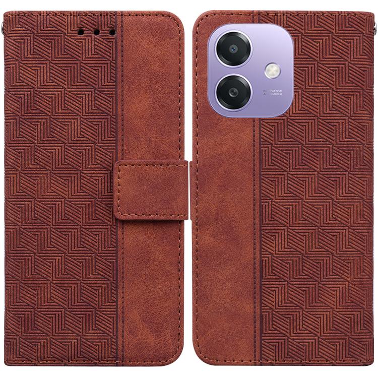 

For OPPO A5x 5G / A3 4G / 5G / A3x 4G / 5G Geometric Embossed Leather Phone Case(Brown)