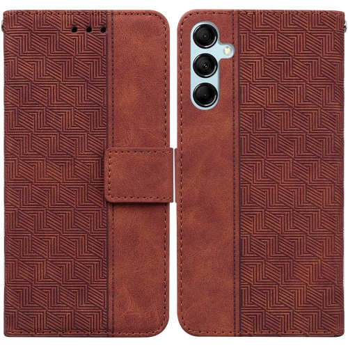 

For Samsung Galaxy M54 Geometric Embossed Leather Phone Case(Brown)