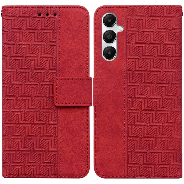 

For Samsung Galaxy A05s Geometric Embossed Leather Phone Case(Red)