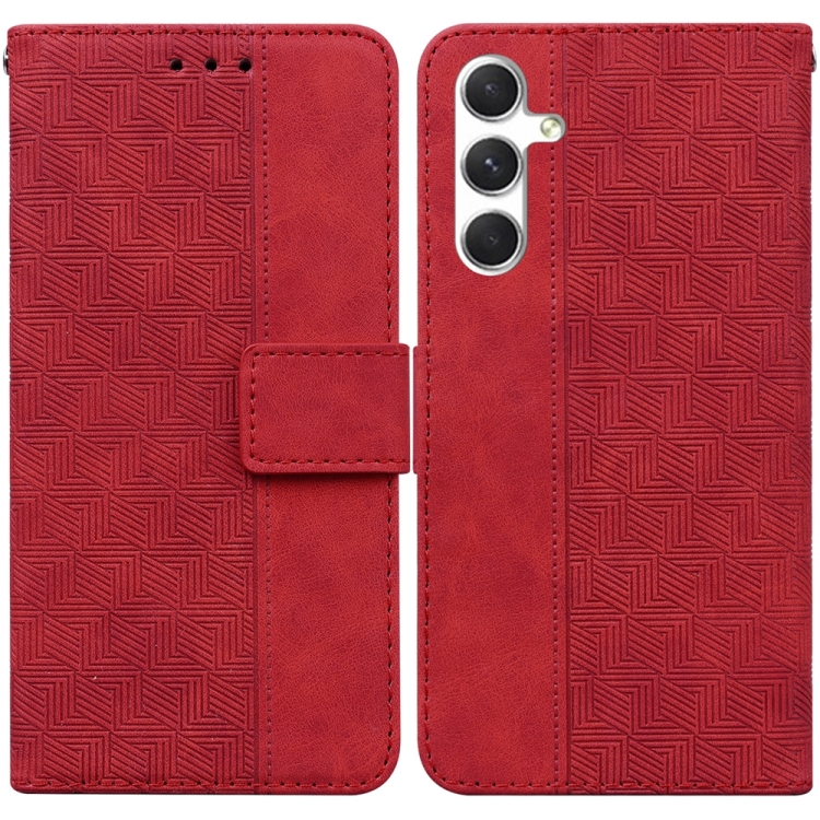 

For Samsung Galaxy S24 5G Geometric Embossed Leather Phone Case(Red)