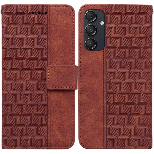 

For Samsung Galaxy M55 Geometric Embossed Leather Phone Case(Brown)