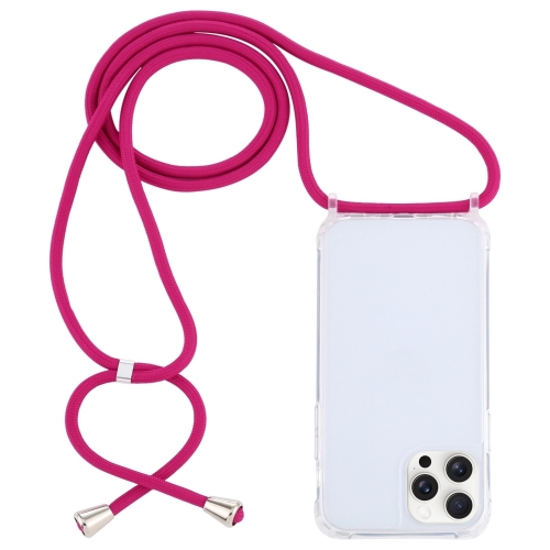 

For iPhone 16 Pro Transparent Acrylic Airbag Shockproof Phone Protective Case with Lanyard(Rose Red)