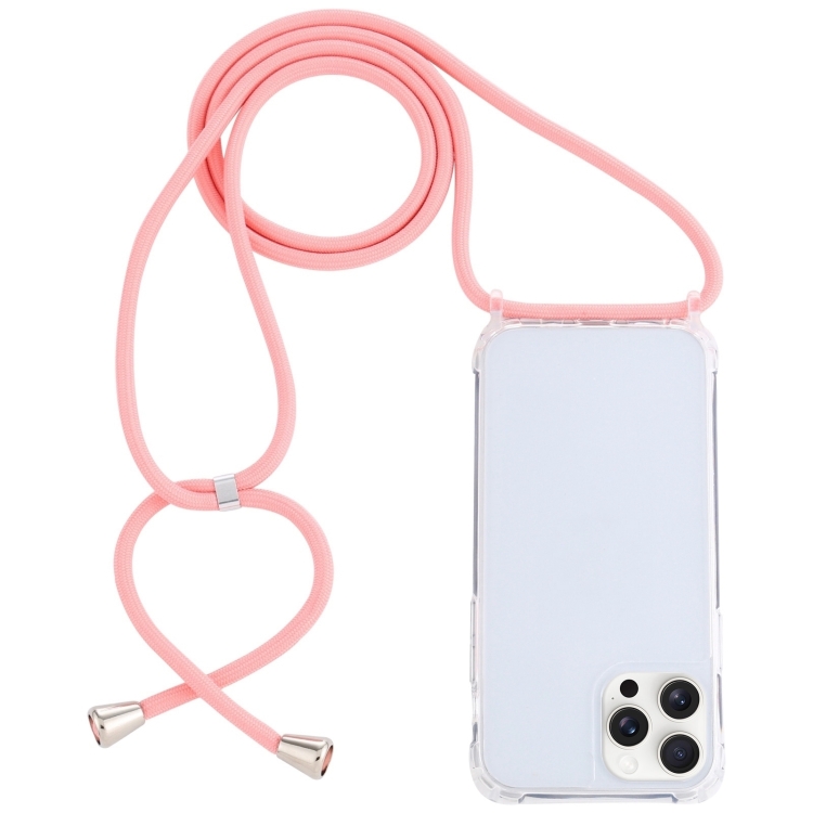 

For iPhone 16 Pro Transparent Acrylic Airbag Shockproof Phone Protective Case with Lanyard(Pink)