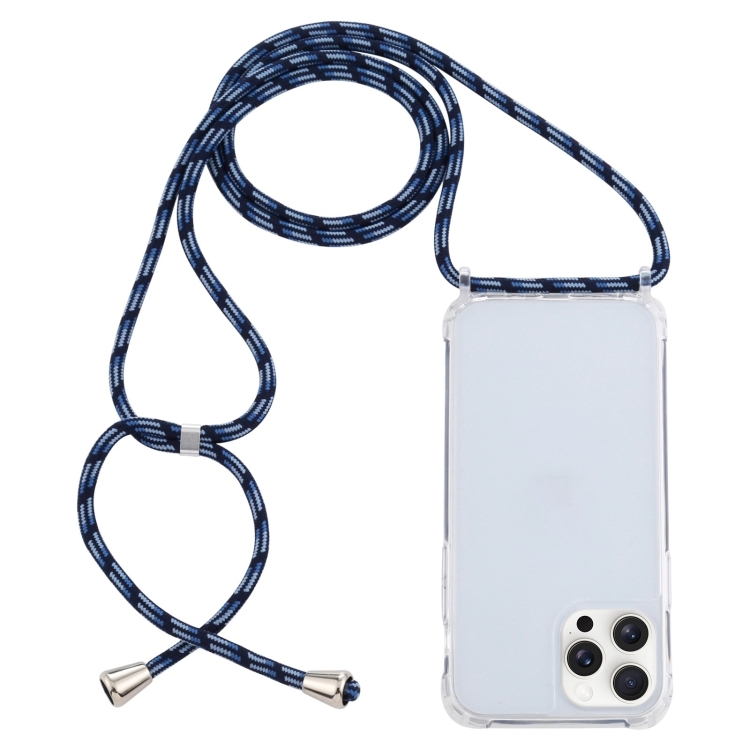 

For iPhone 16 Pro Transparent Acrylic Airbag Shockproof Phone Protective Case with Lanyard(Gradient Blue)