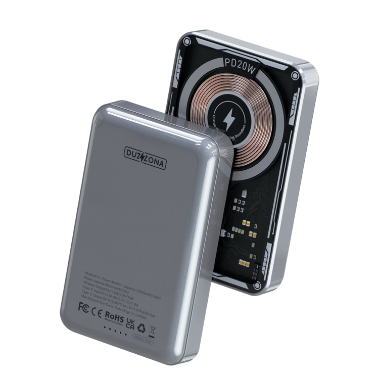 

DUZZONA W12 10000mAh Magnetic Wireless Fast Charging Power Bank(Silver)