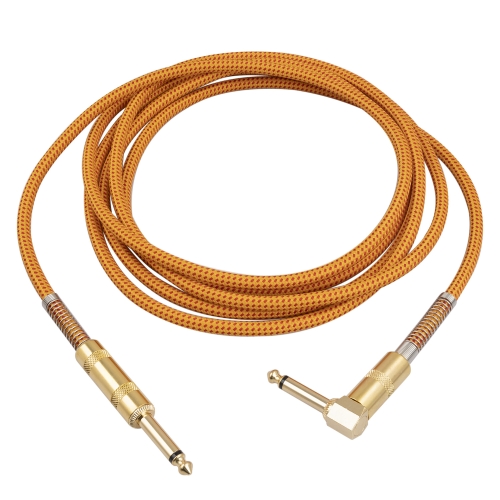 

TC048GFY Gold-plating 6.35mm Male Straight to Elbow Audio Cable for Electric Guitar Drum, Length: 3m