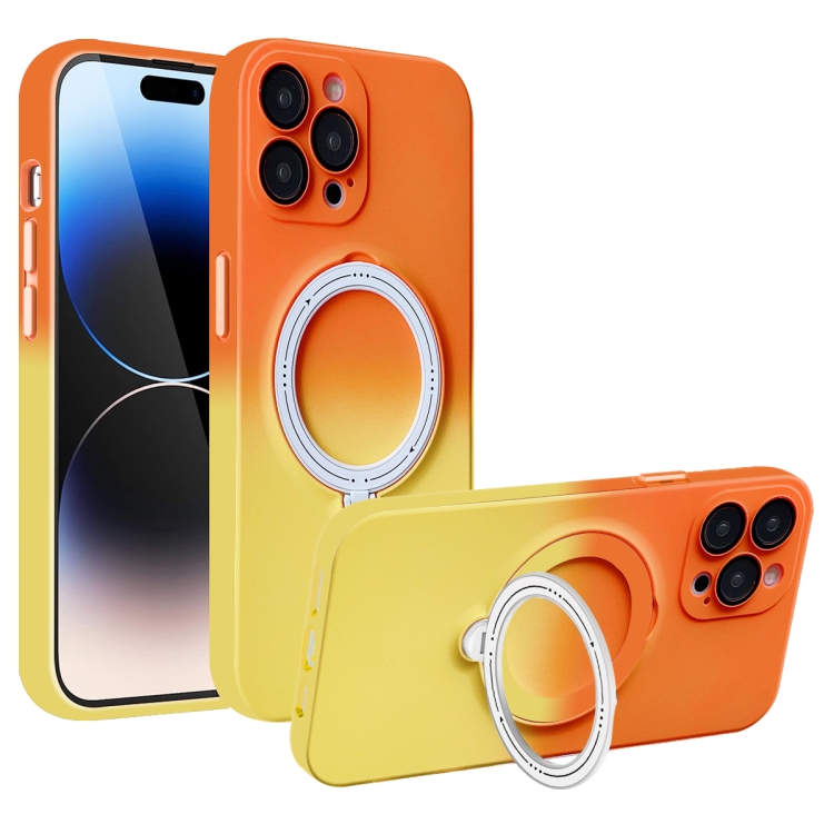 

For iPhone 14 Pro Max MagSafe Holder Gradient TPU Phone Case(Orange Yellow)