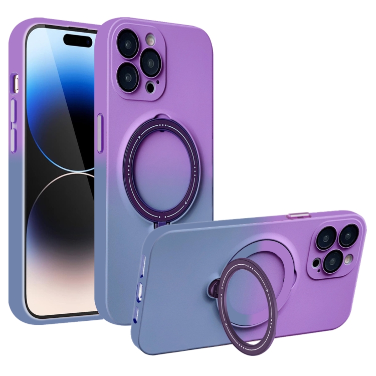 

For iPhone 14 Pro Max MagSafe Holder Gradient TPU Phone Case(Deep Purple Gray)