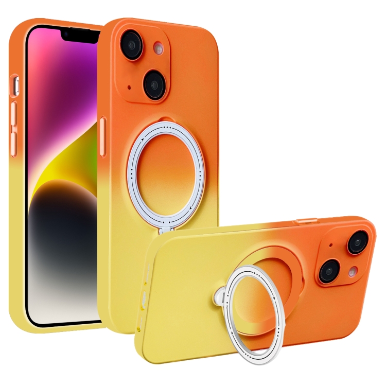 

For iPhone 14 MagSafe Holder Gradient TPU Phone Case(Orange Yellow)