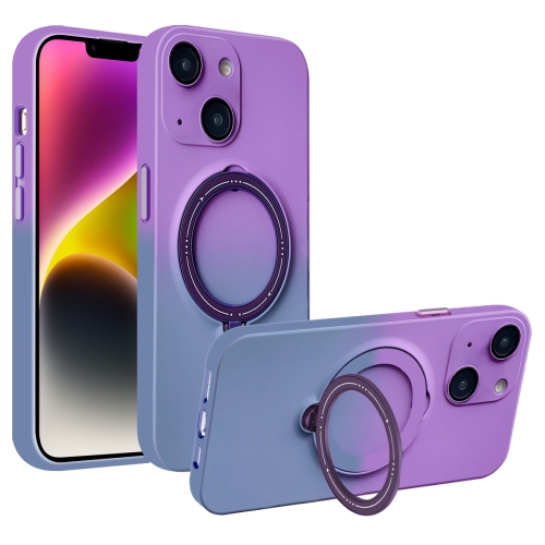 

For iPhone 14 MagSafe Holder Gradient TPU Phone Case(Deep Purple Gray)