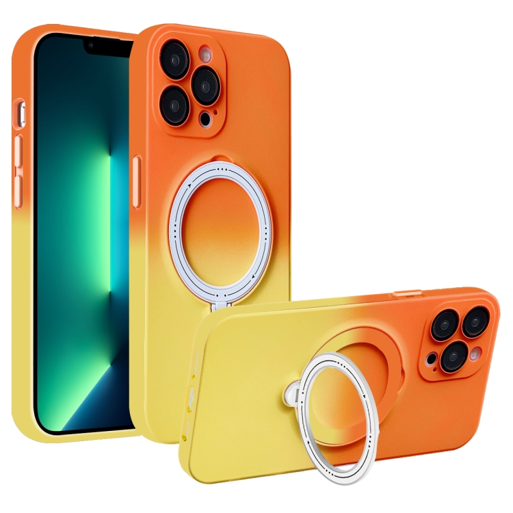 

For iPhone 13 Pro Max MagSafe Holder Gradient TPU Phone Case(Orange Yellow)