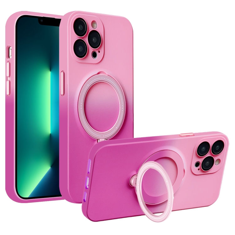 

For iPhone 13 Pro MagSafe Holder Gradient TPU Phone Case(Pink Red)