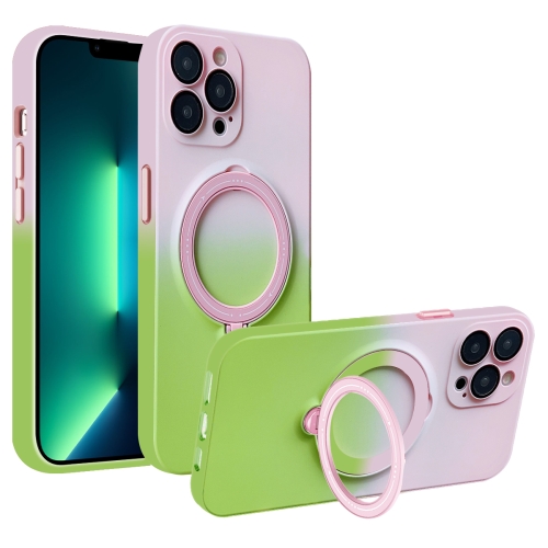 

For iPhone 13 Pro MagSafe Holder Gradient TPU Phone Case(Pink Green)