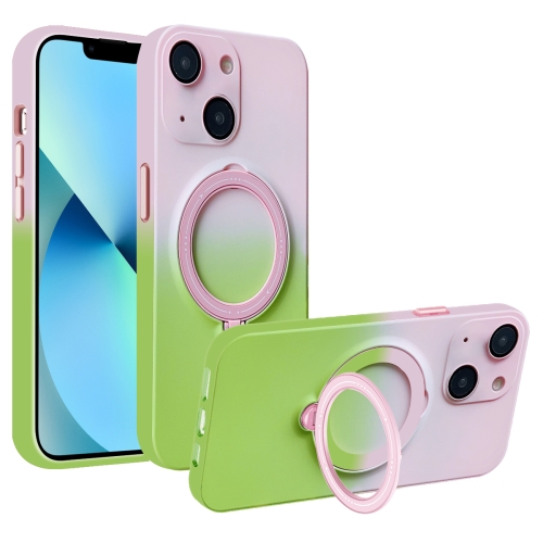 

For iPhone 13 MagSafe Holder Gradient TPU Phone Case(Pink Green)