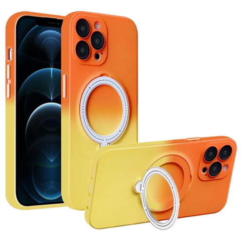 

For iPhone 12 Pro Max MagSafe Holder Gradient TPU Phone Case(Orange Yellow)