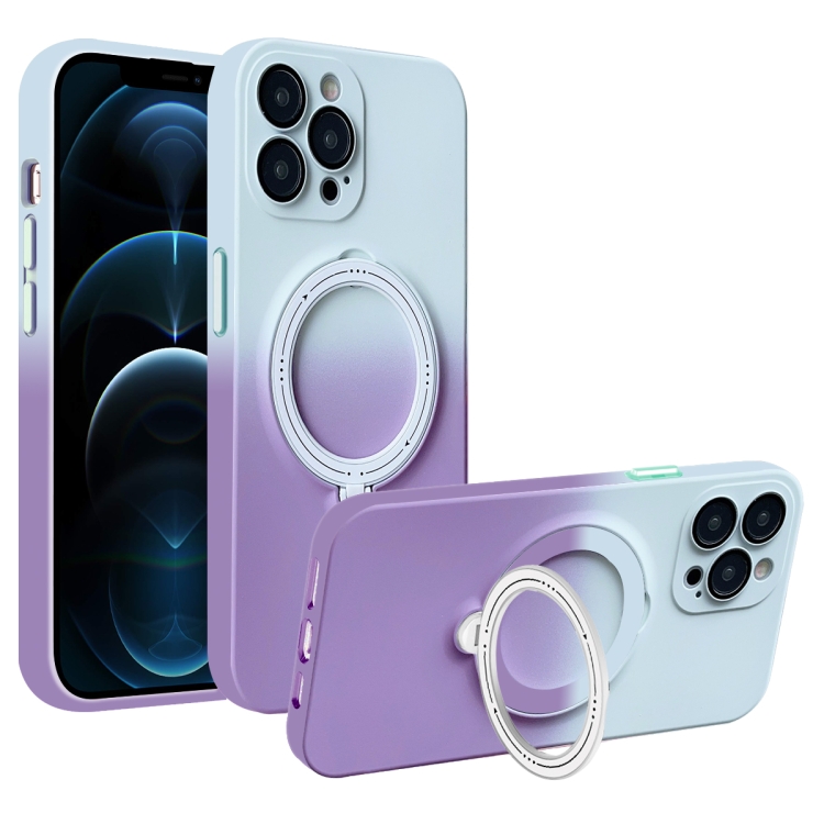 

For iPhone 12 Pro Max MagSafe Holder Gradient TPU Phone Case(Gray Purple)