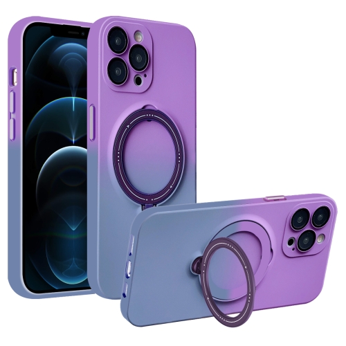 

For iPhone 12 Pro MagSafe Holder Gradient TPU Phone Case(Deep Purple Gray)