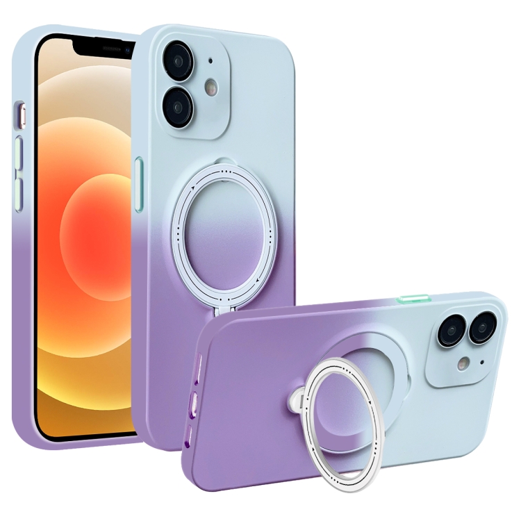 

For iPhone 12 MagSafe Holder Gradient TPU Phone Case(Gray Purple)